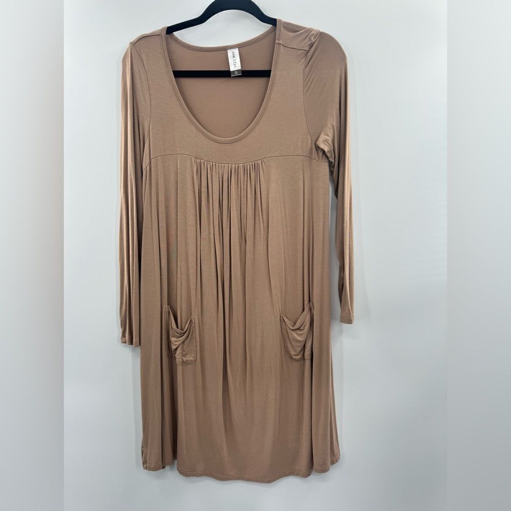 3For$20 Amclos Brown/Tan Long sleeve Pocket Dress  size smalll